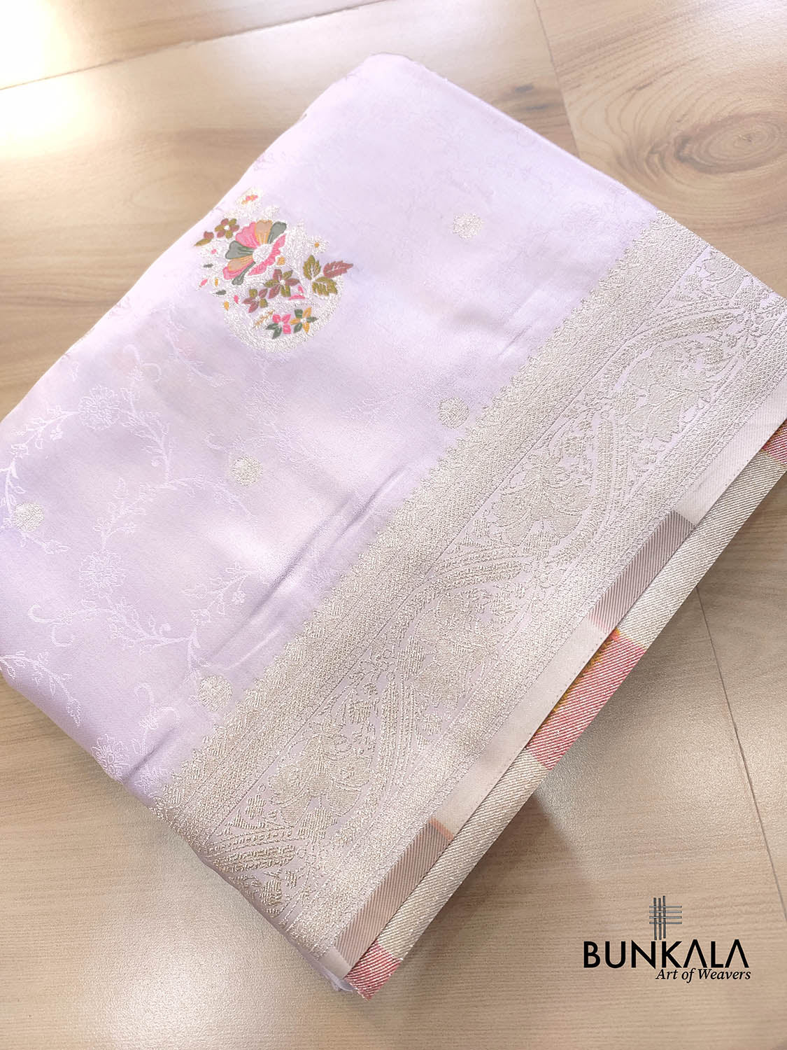 Lavender Meena Buta Weaved Banarasi Mashru Silk Saree
