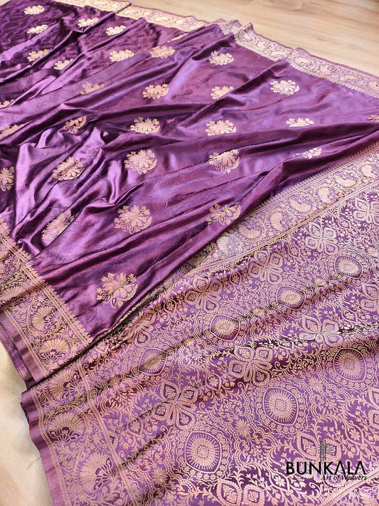Deep Mauve Purple Flower Buta Banarasi Mashru Silk Saree