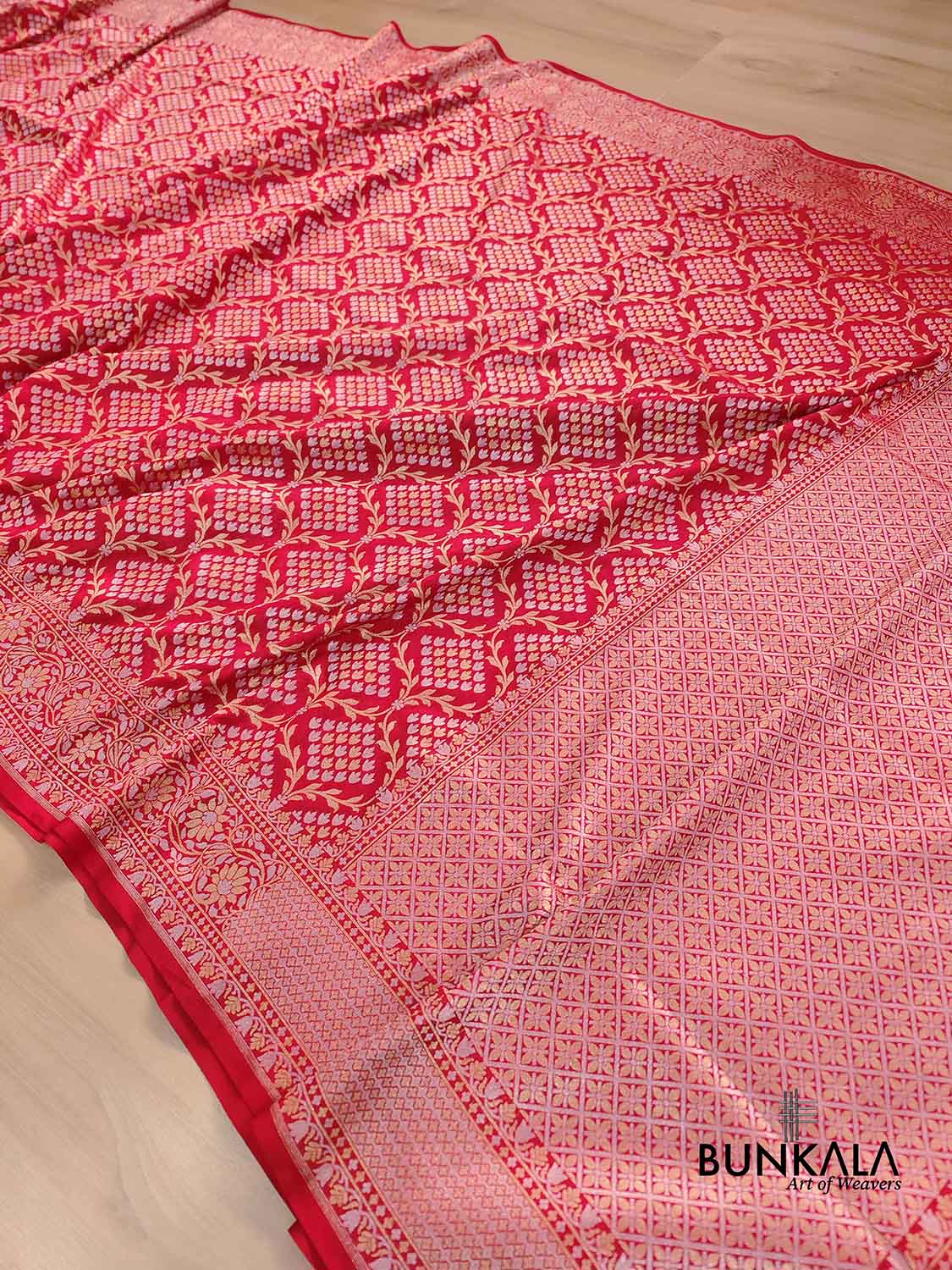 Red Jangla Banarasi Silk Saree