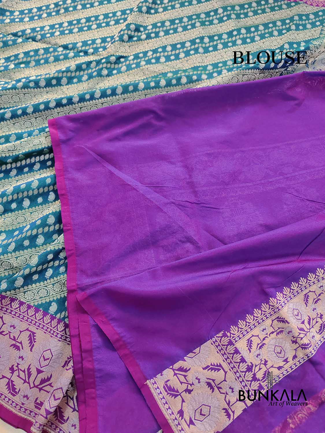 Peacock Blue Stripe Banarasi Silk Saree