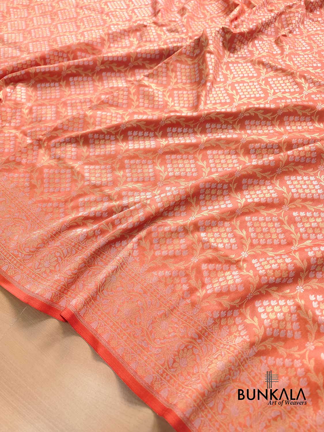 Peach Pink Jaal Banarasi Silk Saree