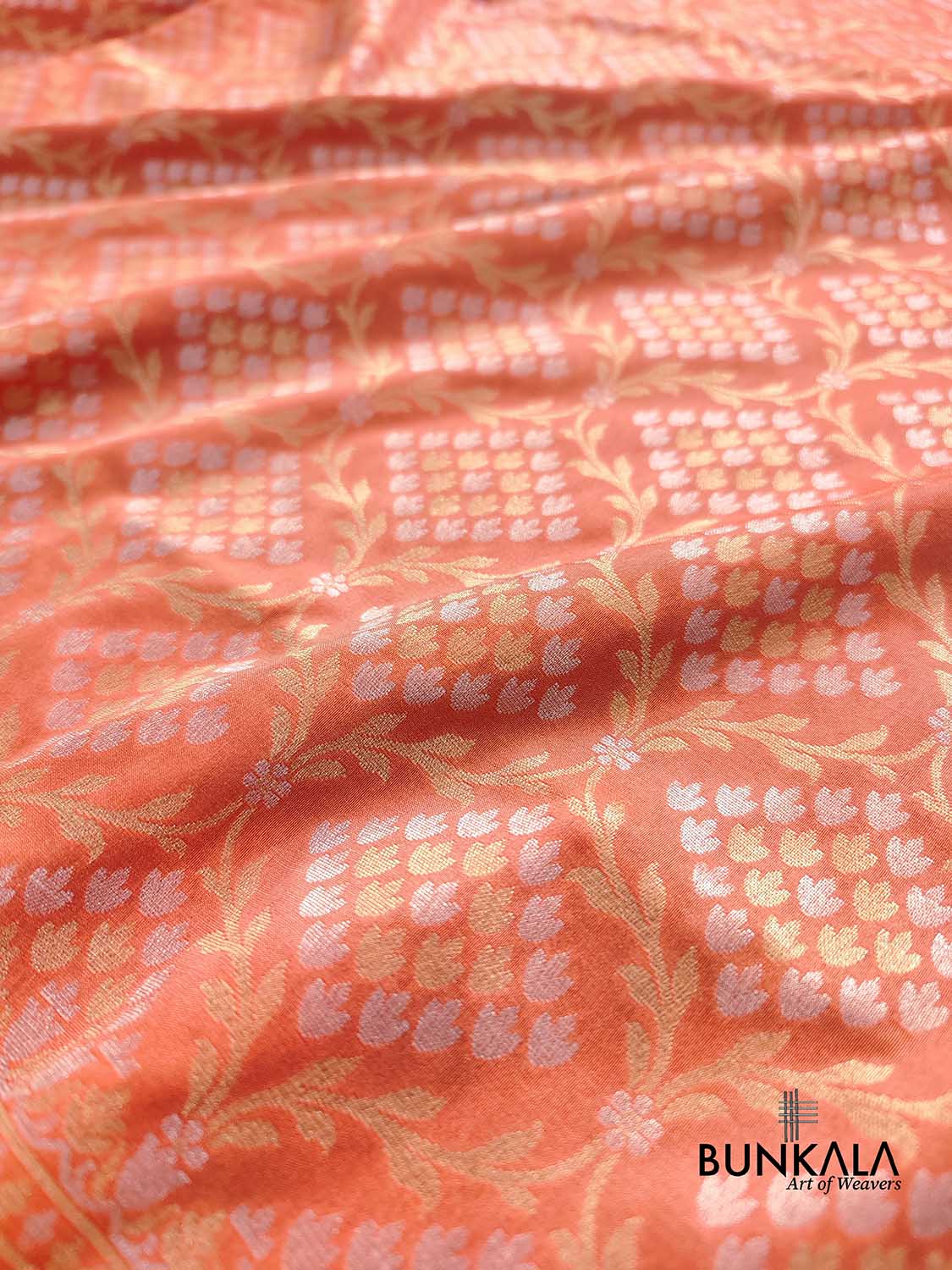 Peach Pink Jaal Banarasi Silk Saree