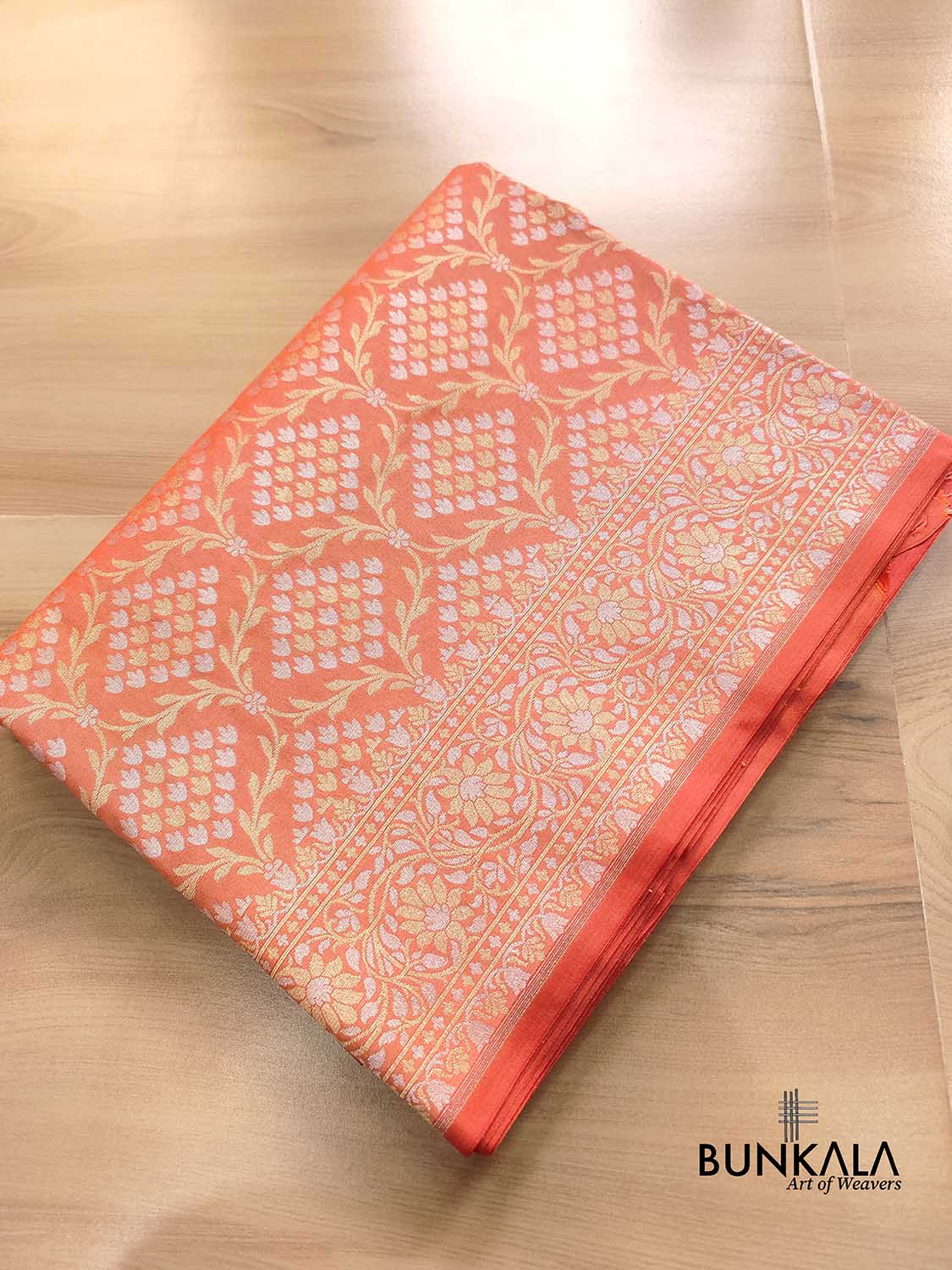 Peach Pink Jaal Banarasi Silk Saree