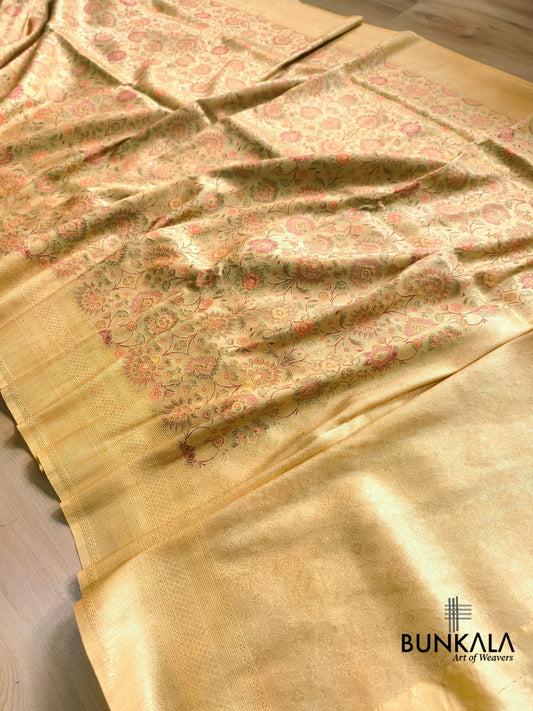 Yellow Minakari Floral Jaal Banarasi Resham Silk Saree