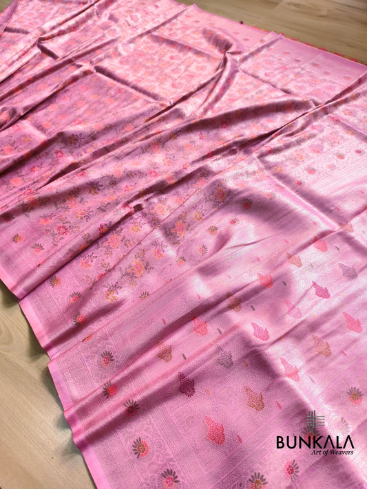 Pastel Pink Minakari Floral jaal Banarasi Resham Silk Saree