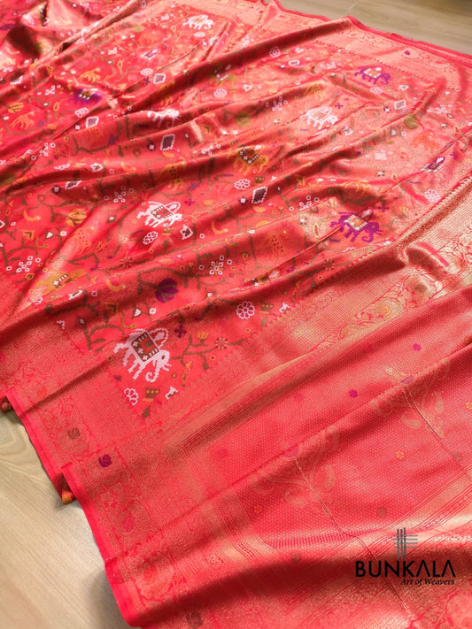 Red Shikargha Floral Jaal Banarasi Resham Silk Saree