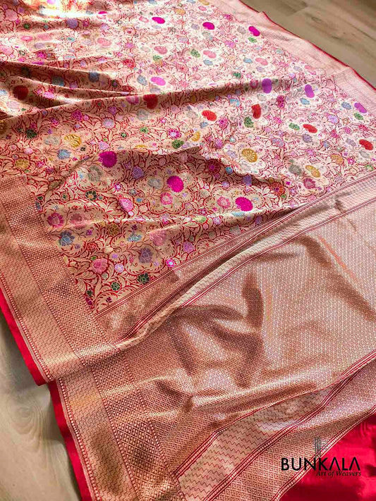 Bridal Red Kimkhab Multi Kadwa Handweaved Banarasi Pure Katan Silk Saree