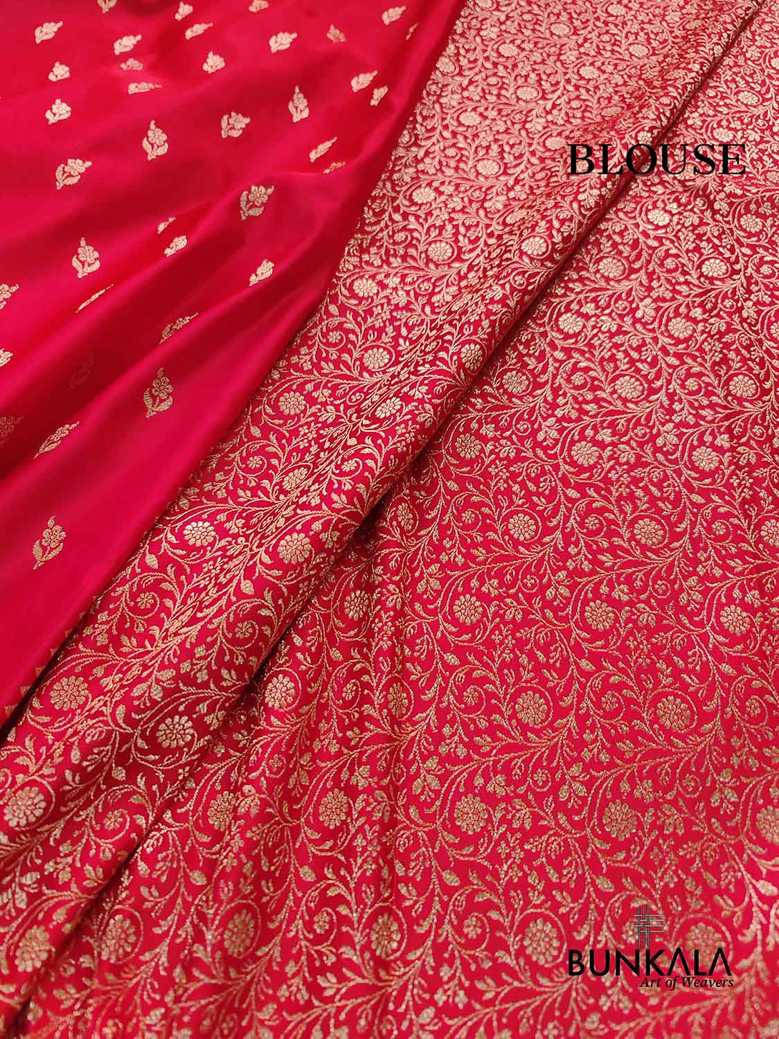 Bridal Red Floral Buti Weaved Banarasi Mashru Silk Floral Border Saree