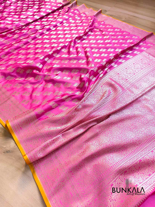 Pink Naaz Buti Weaved Banarasi Mashru Silk Saree