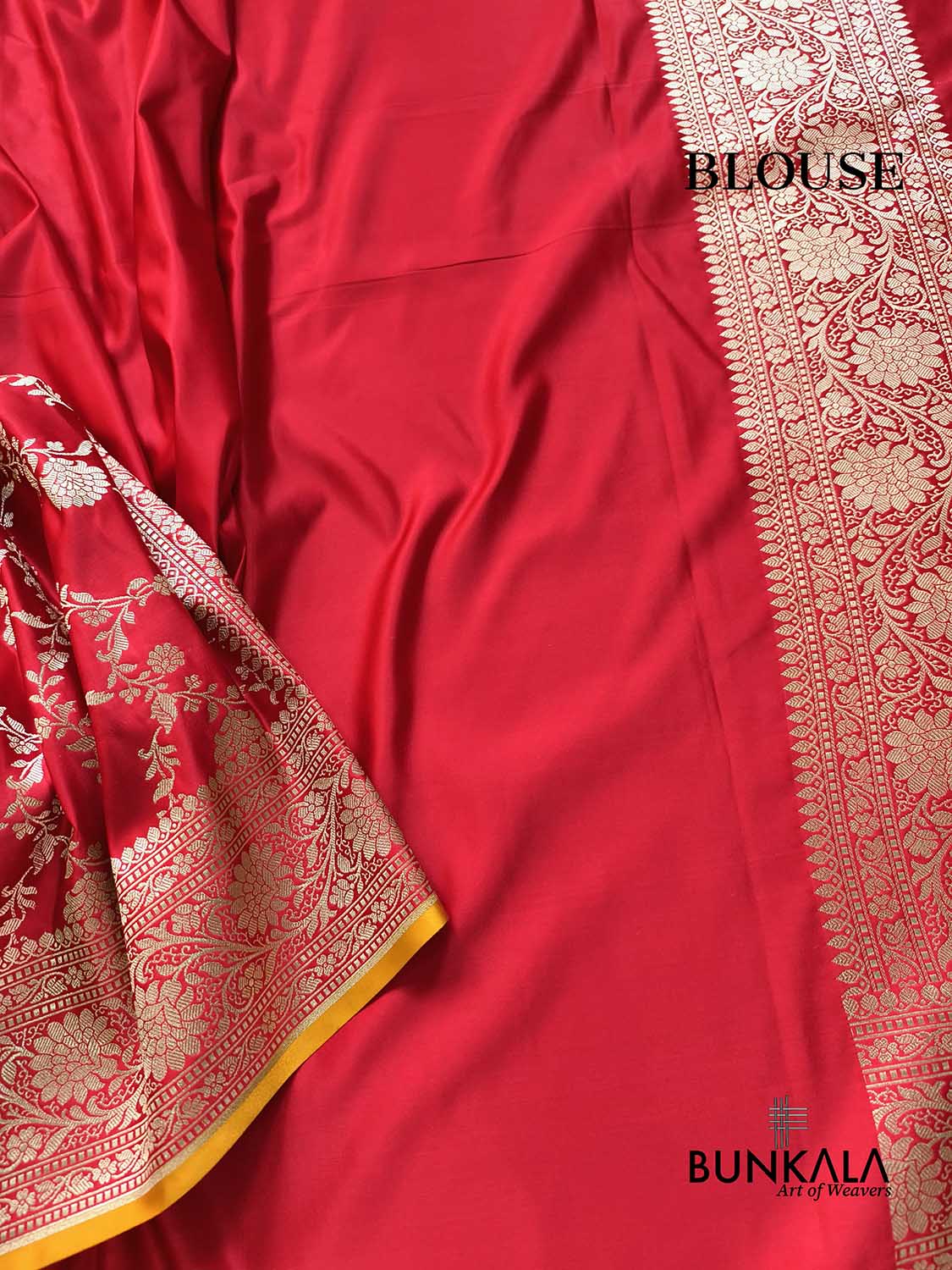 Bright Red Sona Zari Floral Jaal Weaved Banarasi Mashru Silk Saree