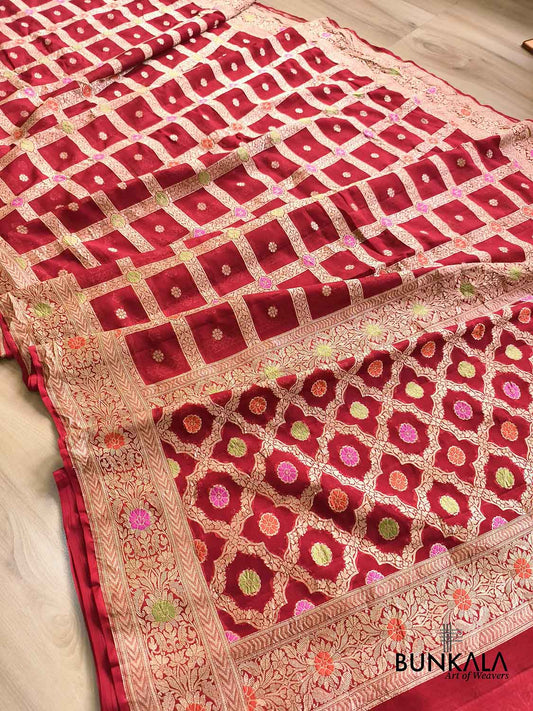Rust Red Gharchola Meenakari Handloom Banarasi Pure Georgette Saree