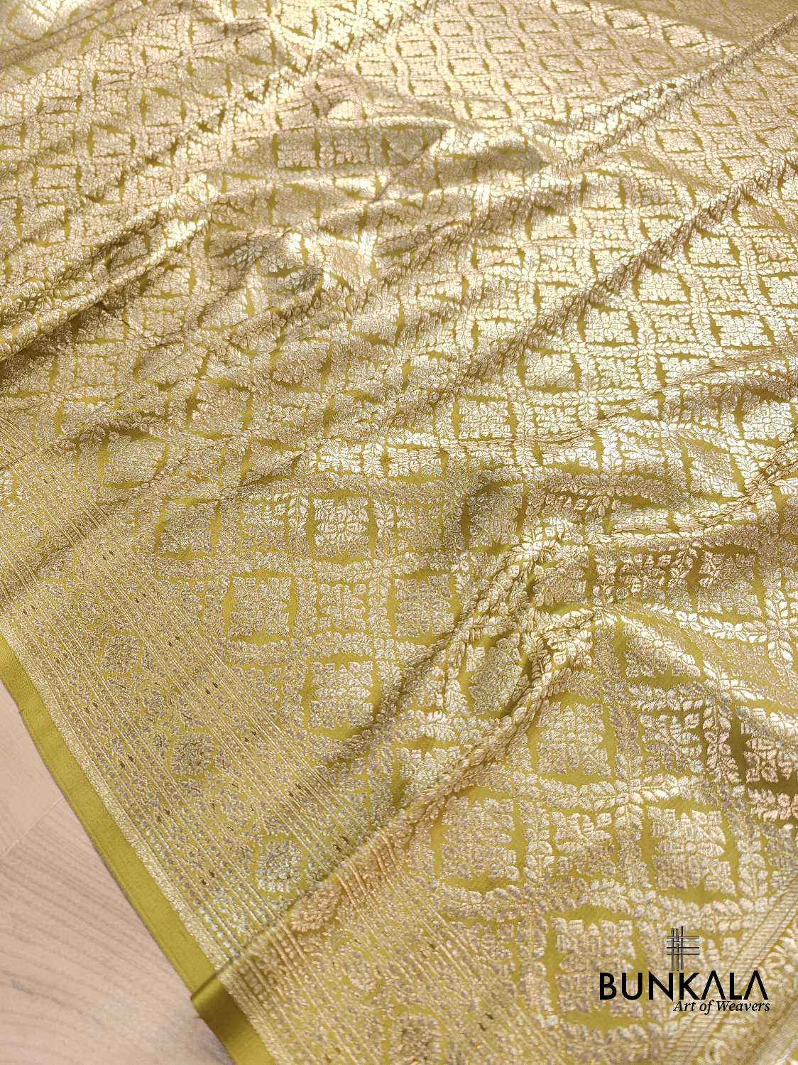 Olive Green Mashru Silk Banarasi Saree