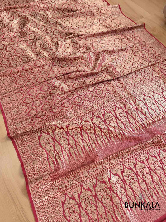 Bridal Beauty Dark Maroon Brocade Mashru Silk Banarasi Saree