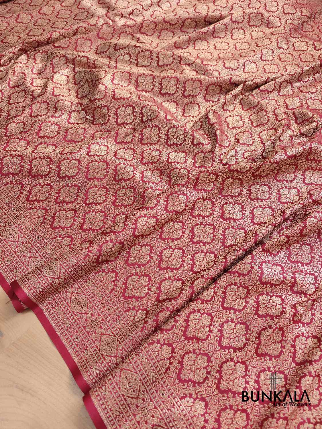 Bridal Beauty Dark Maroon Mashru Silk Banarasi Saree