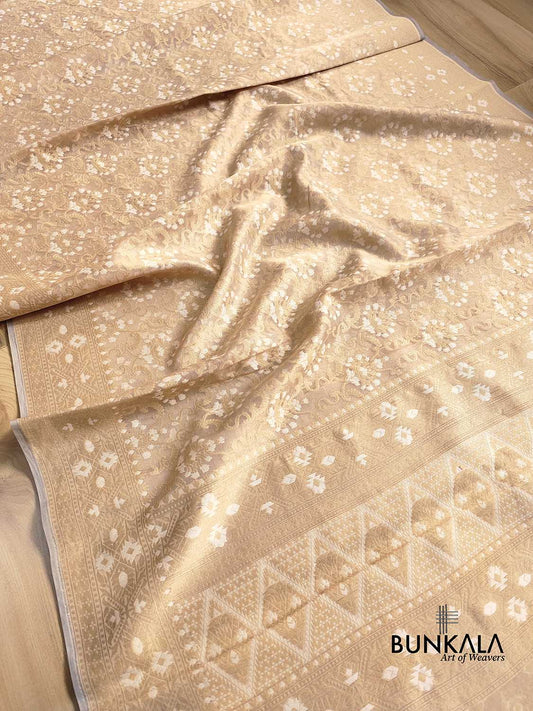 Golden Tissue Silk Floral Buta Jaal Design Resham Handweaved Banarasi Saree