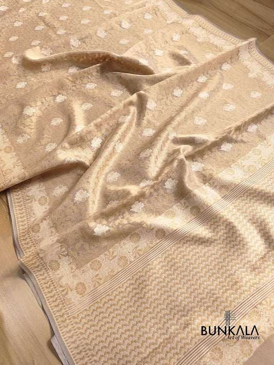 Golden Tissue Silk Floral Buta Jaal Design Resham Handweaved Banarasi Saree