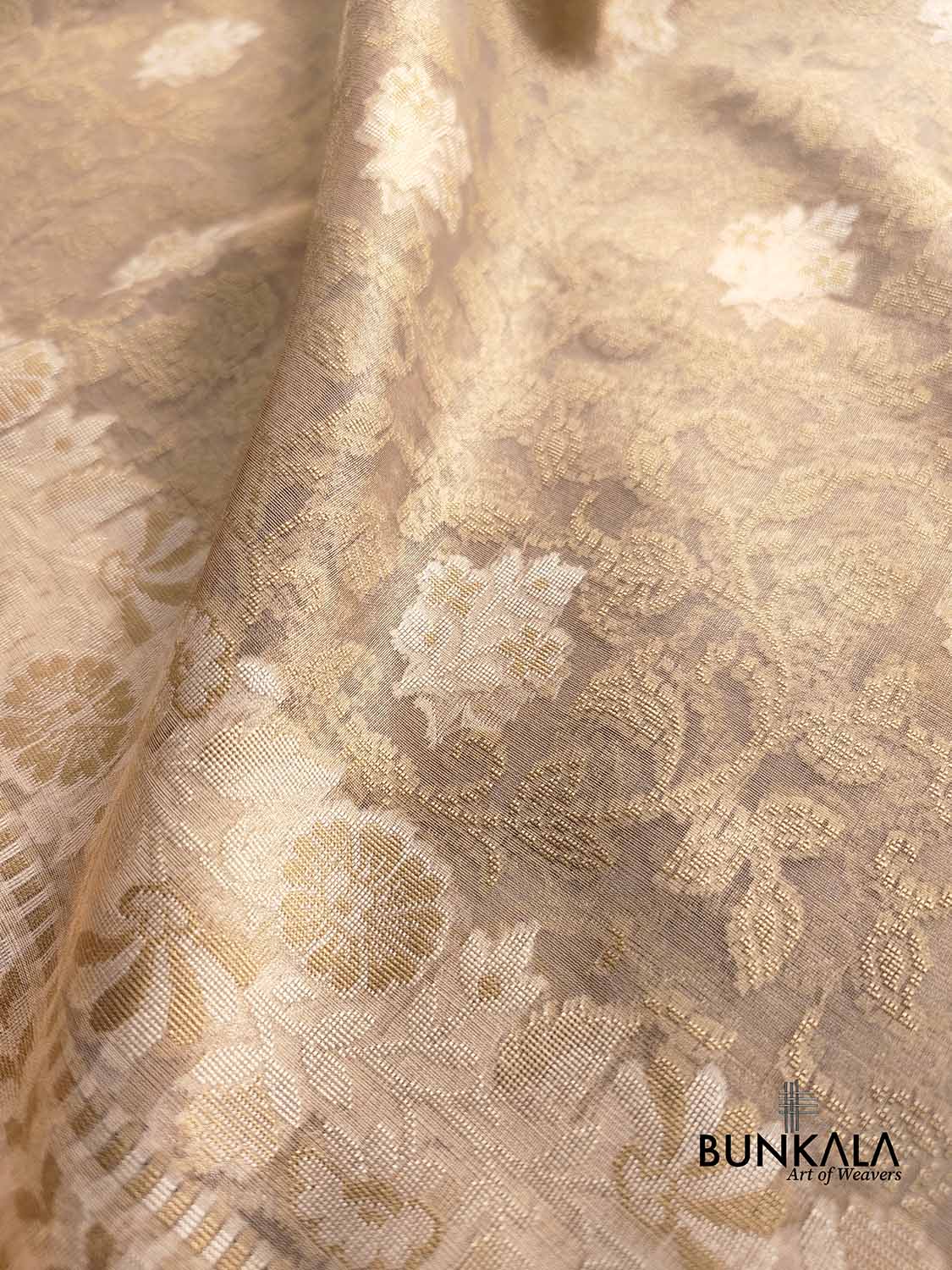 Golden Tissue Silk Floral Buta Jaal Design Resham Handweaved Banarasi Saree