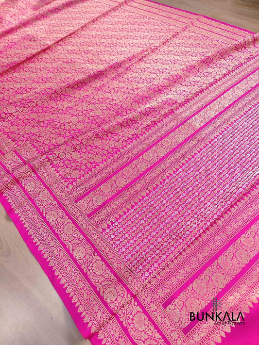 Pink Tanchui Heritage Kadwa Handweaved Banarasi Pure Katan Silk Saree