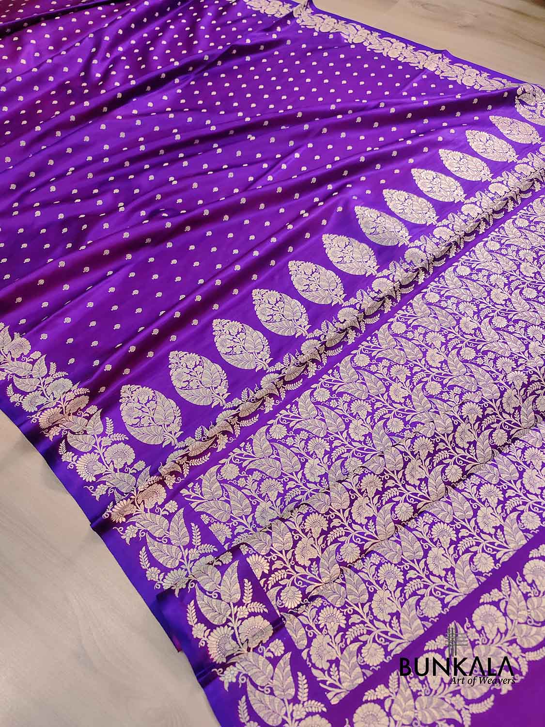 Purple Buti Handloom Banarasi Pure Mashru Silk Saree