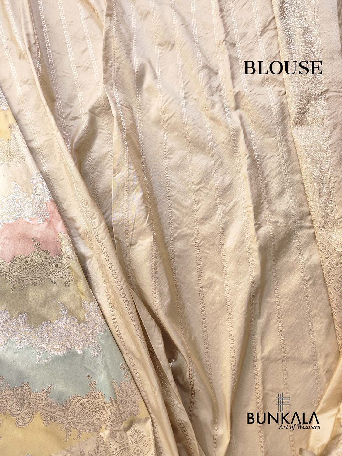Rangkat Pastel Color Gold Silver Zari Kadwa Hand Weaved Banarasi Pure Katan Silk Saree
