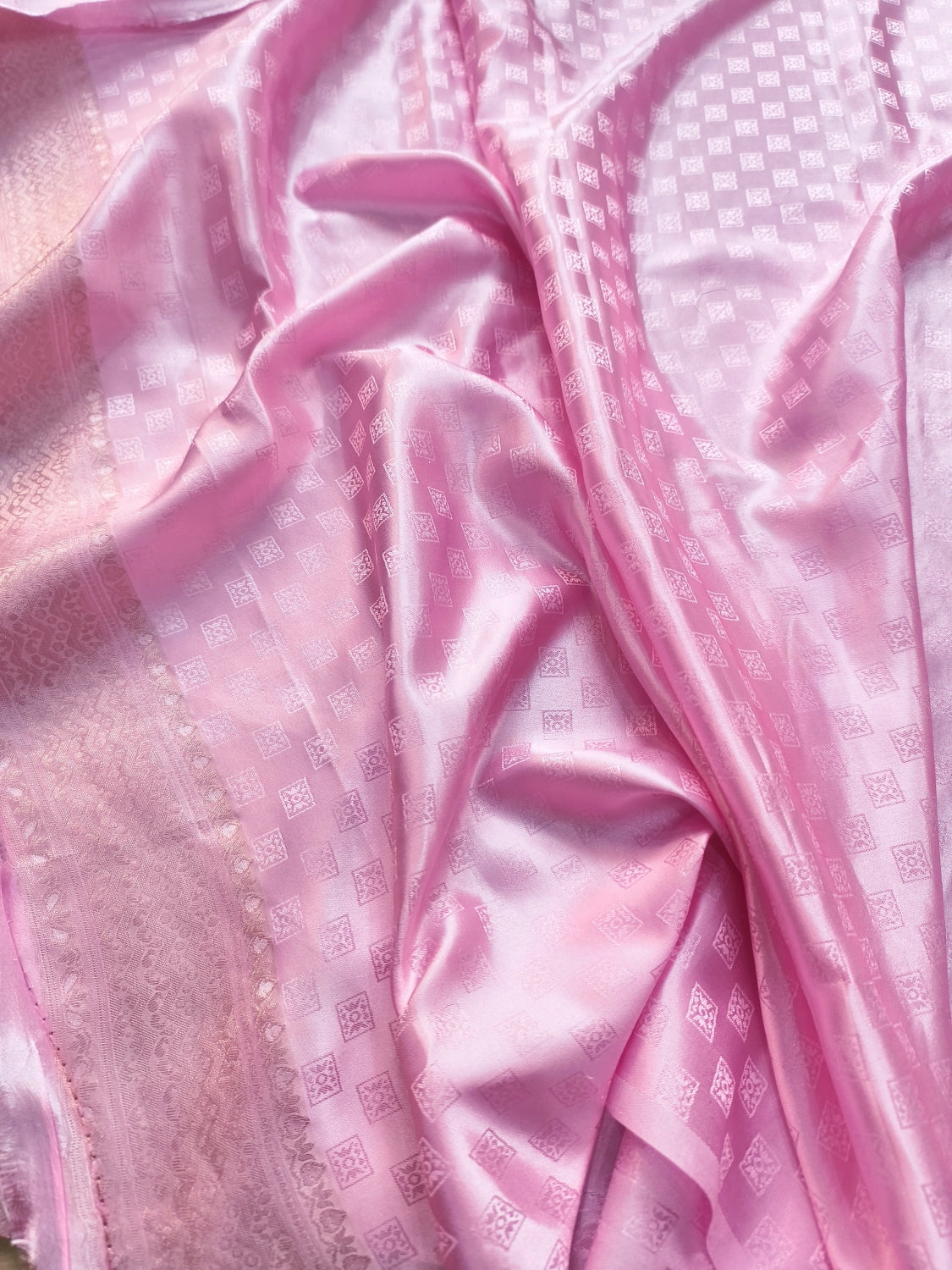 Baby Pink Floral Jaal Tanchui Banarasi Mashru Silk Saree