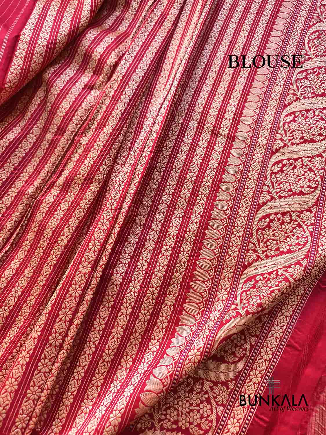 Bridal Red Rose Design Sona Rupa Kadwa Jangla Banarasi Pure Katan Silk Saree