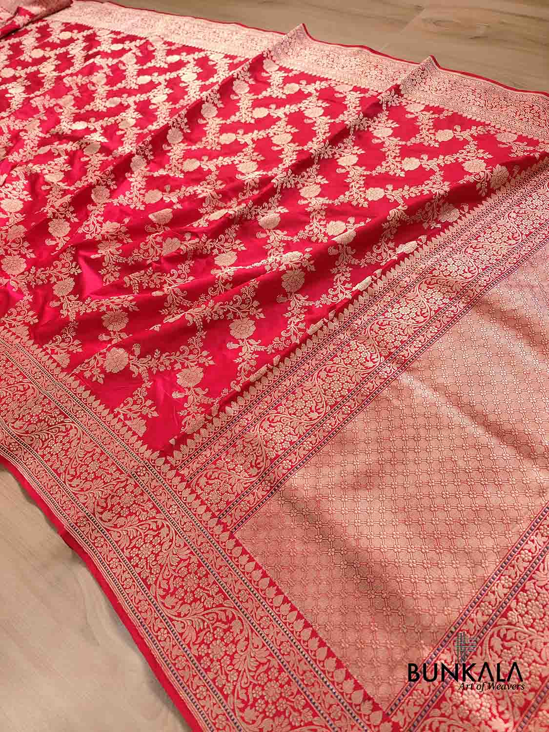 Red Floral Jaal Handloom Banarasi Pure Katan Silk Saree