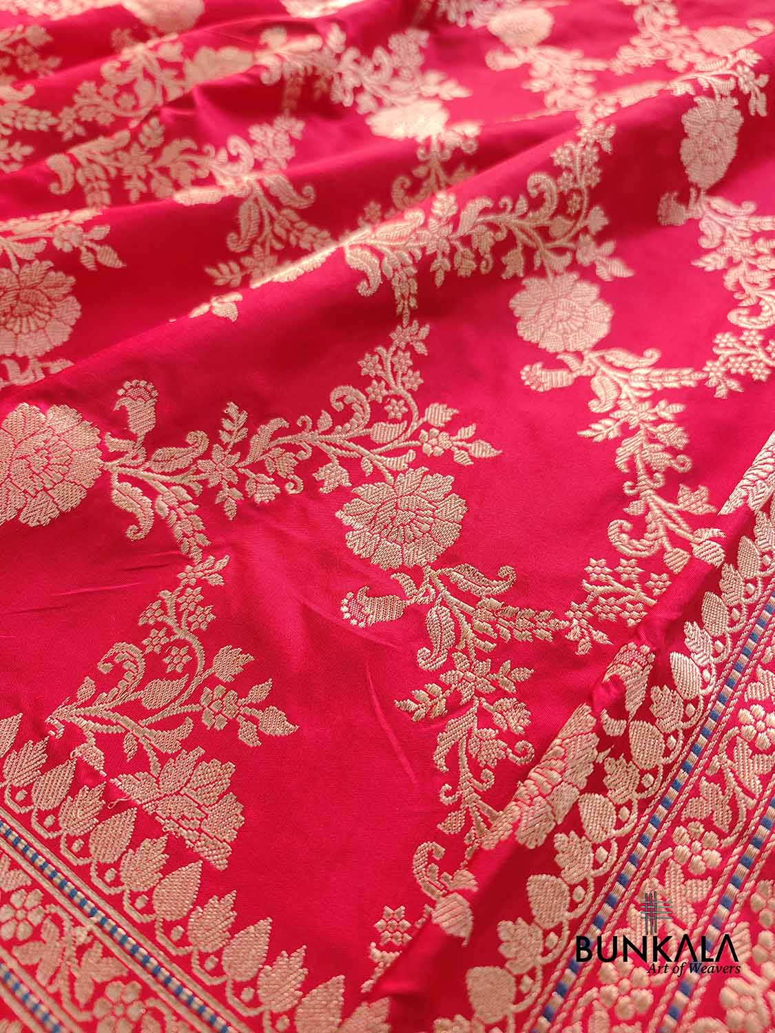 Red Floral Jaal Handloom Banarasi Pure Katan Silk Saree
