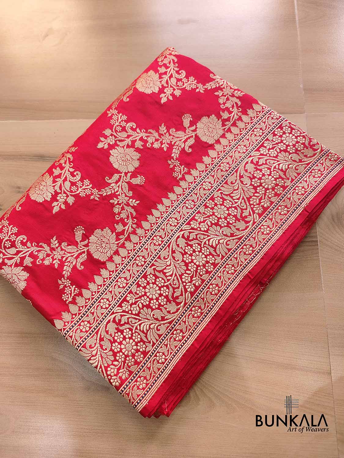 Red Floral Jaal Handloom Banarasi Pure Katan Silk Saree