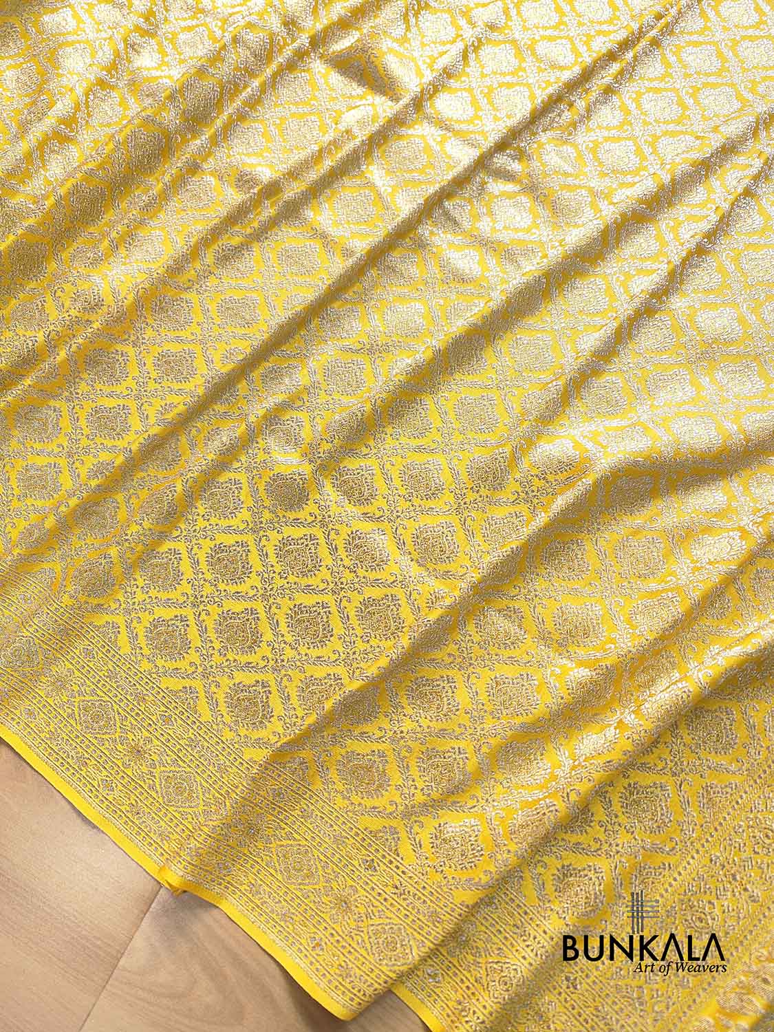 Yellow Brocade Silver Zari Weaved Banarasi Mashru Silk Saree