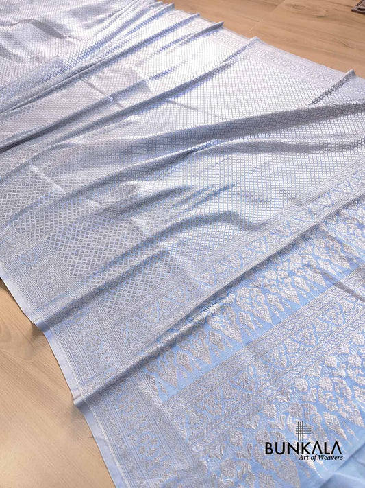 Pastel Blue Brocade Silver Zari Weaved Banarasi Mashru Silk Saree