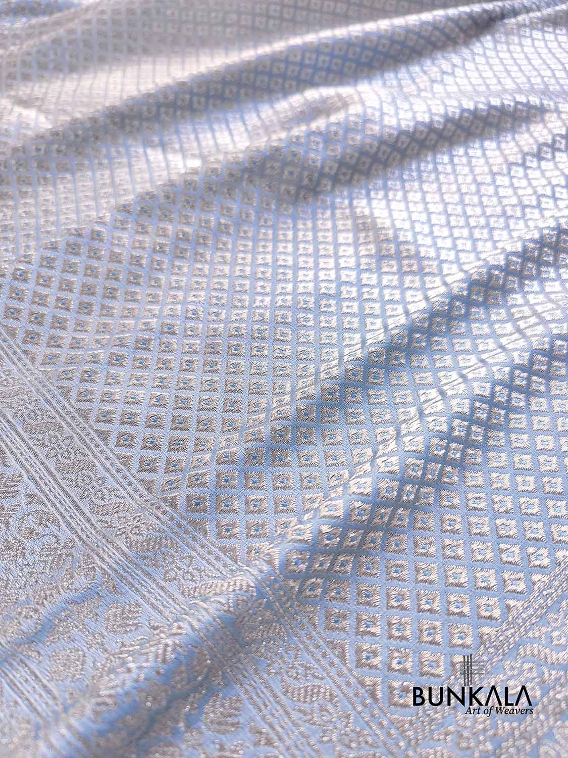 Pastel Blue Brocade Silver Zari Weaved Banarasi Mashru Silk Saree