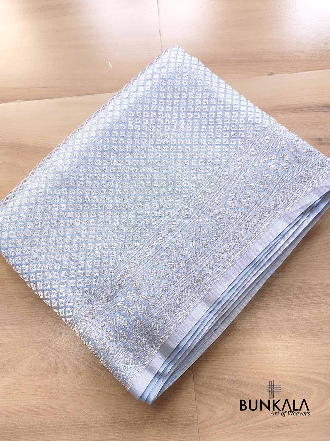 Pastel Blue Brocade Silver Zari Weaved Banarasi Mashru Silk Saree