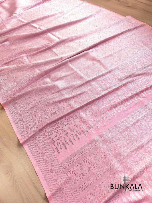Baby Pink Brocade Silver Zari Weaved Banarasi Mashru Silk Saree
