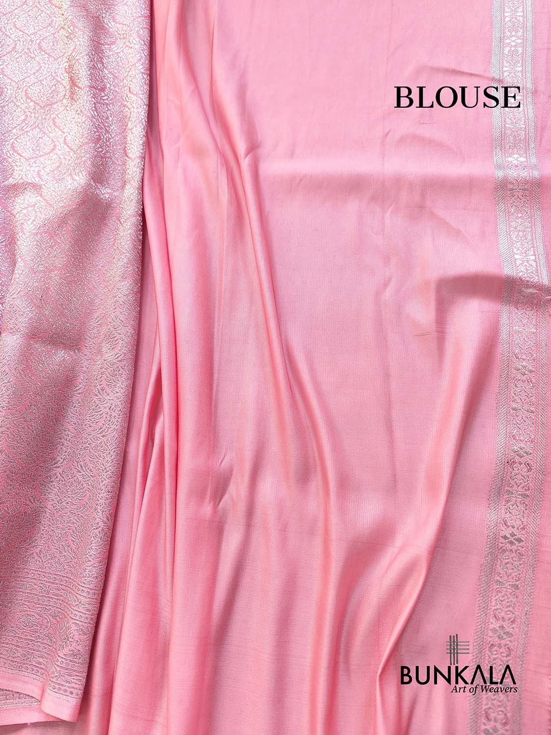 Baby Pink Brocade Silver Zari Weaved Banarasi Mashru Silk Saree