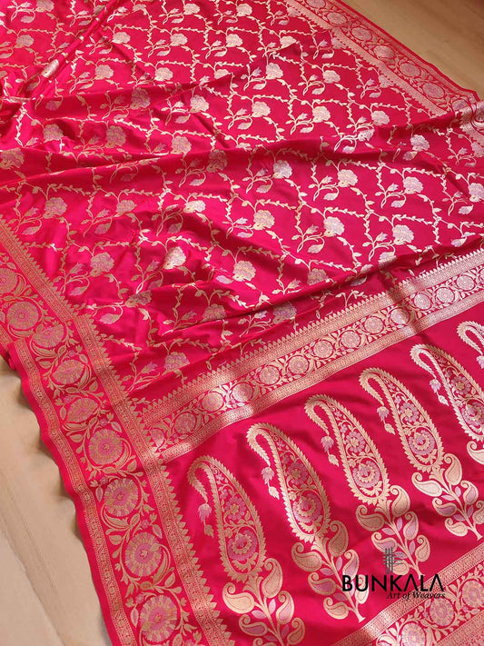 Two Tone Pink Floral Jaal Design Silk Banarasi Saree