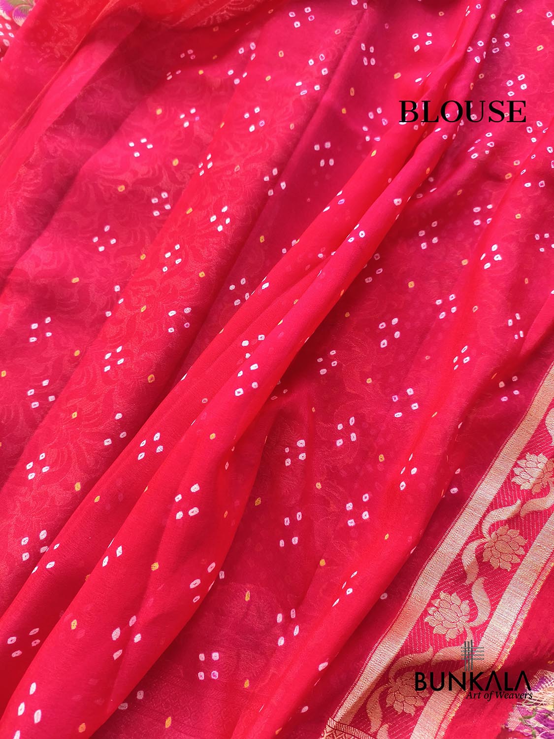 Red Double Shaded Bandhani Weaved Meenakari Banarasi Pure Georgette Saree