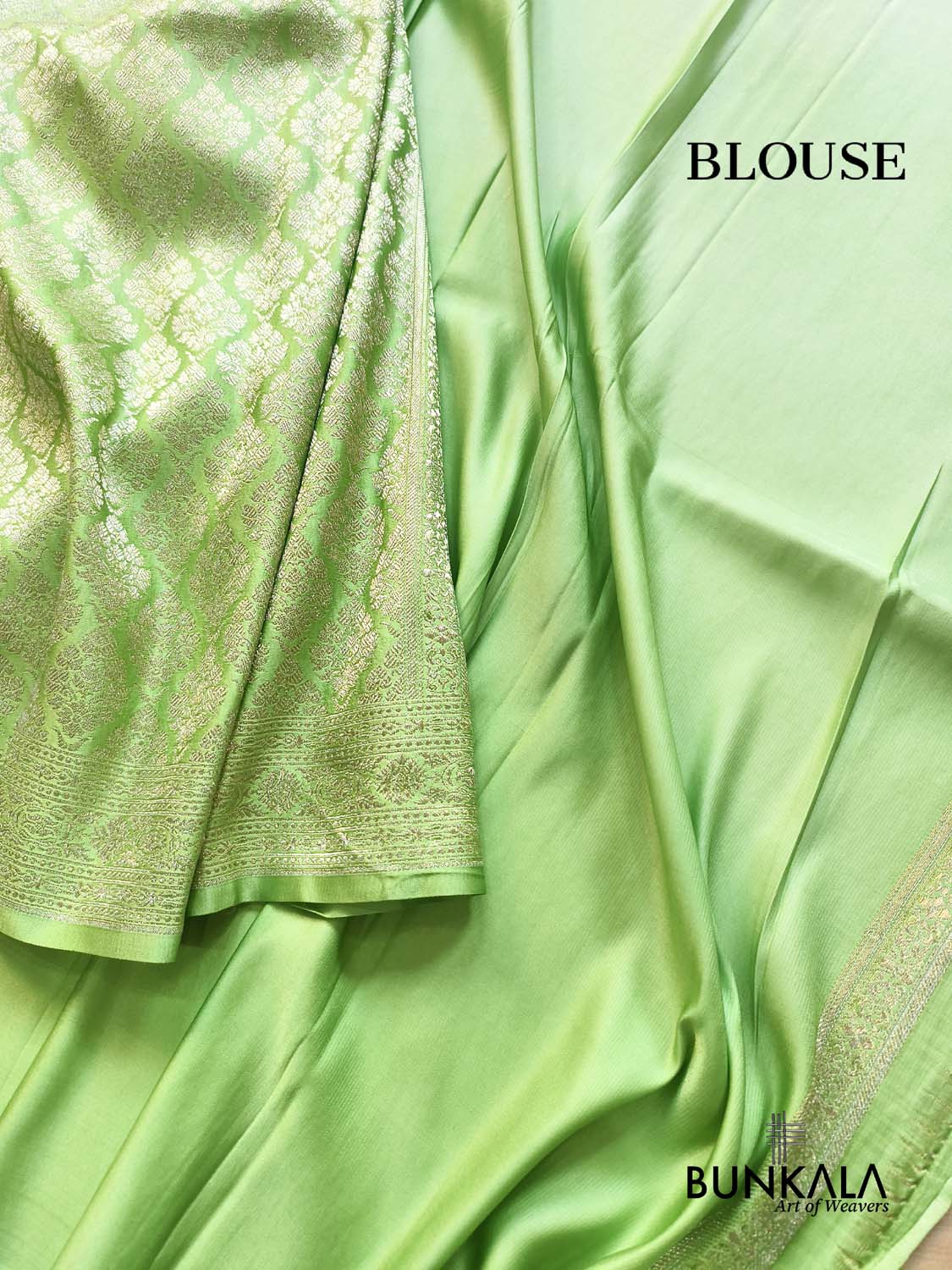 Shaded Lime Green Brocade Weaved Banarasi Mashru Silk Saree