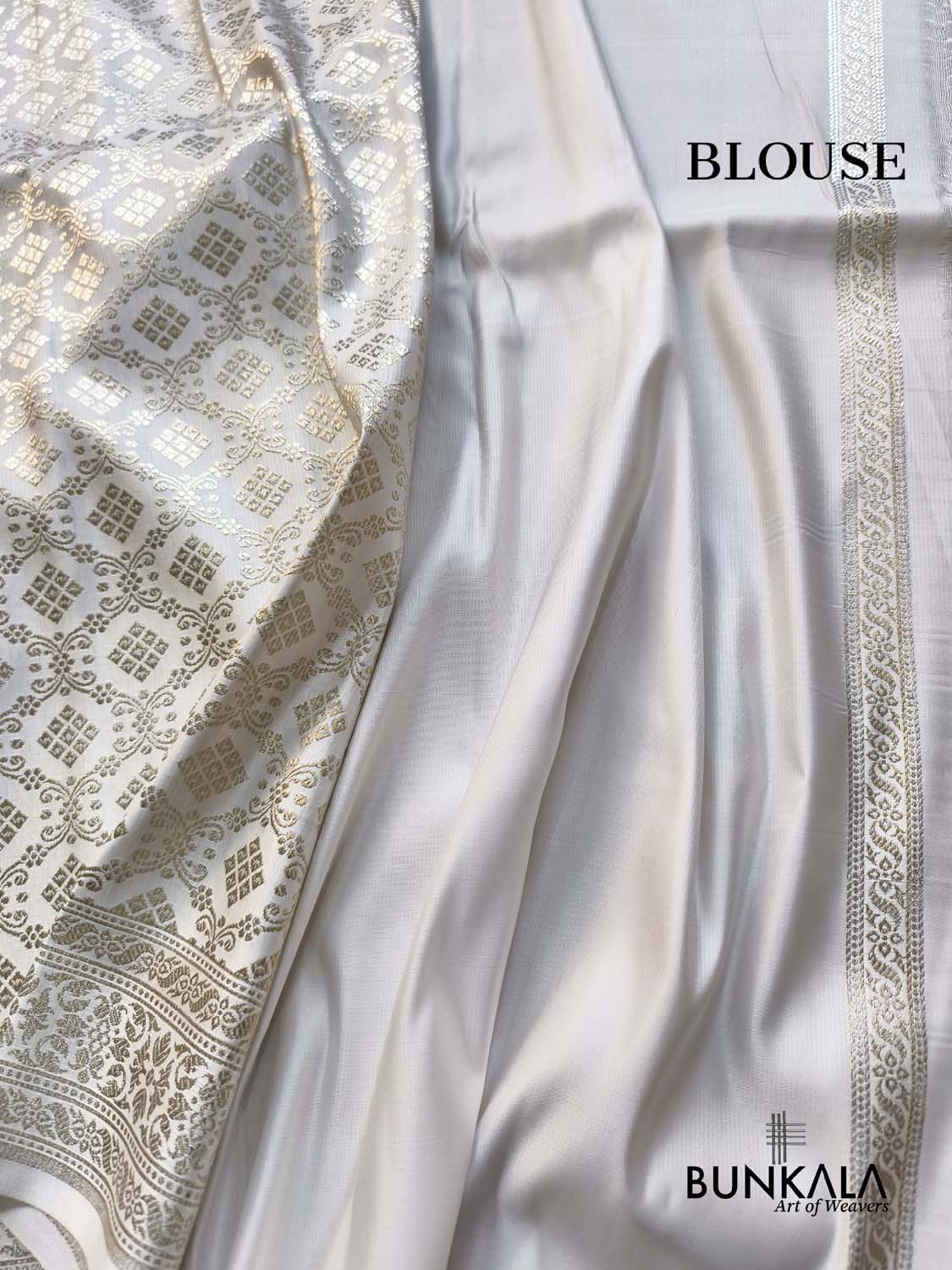 Off White Brocade Weaved Banarasi Mashru Silk Saree