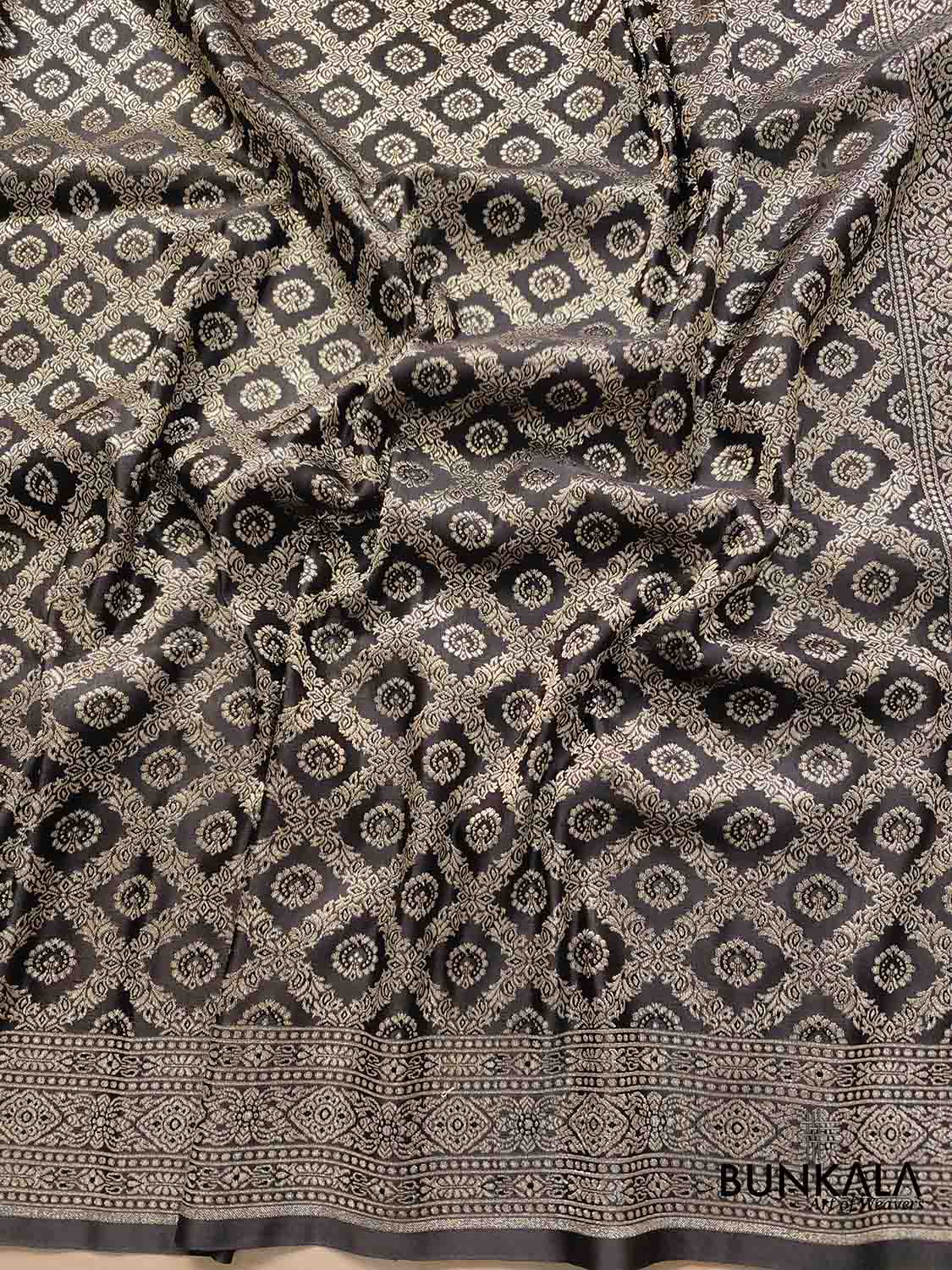 Moonlit Beauty Black Mashru Silk Banarasi Saree