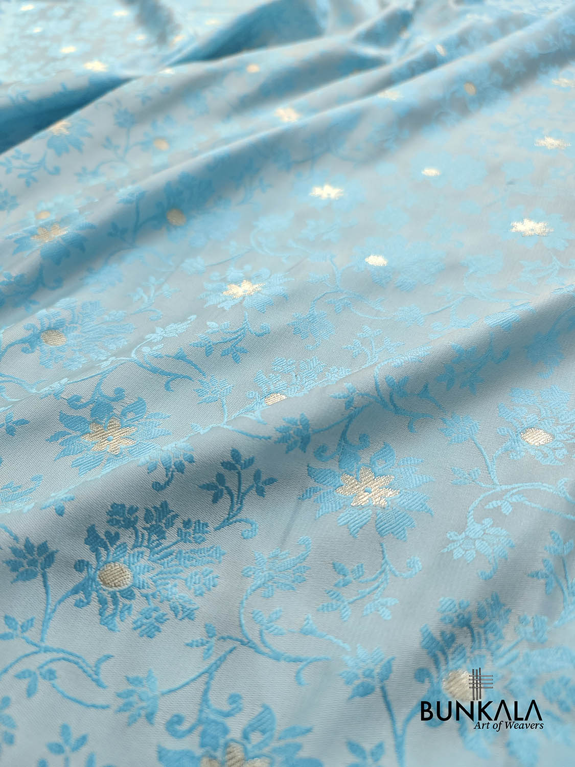 Sky Blue Mashru Silk Silver Zari Weaved Jamewar Banarasi Saree
