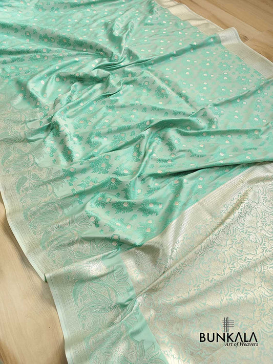 Sea Green Mashru Silk Silver Zari Weaved Jamewar Banarasi Saree