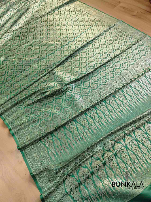 Sea Green Mashru Silk Brocade Weaved Banarasi Saree