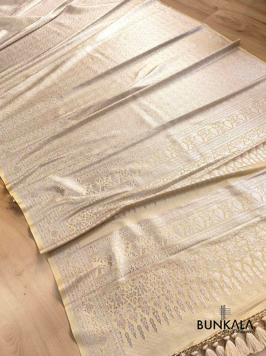 Light Beige Mashru Silk Brocade Weaved Banarasi Saree