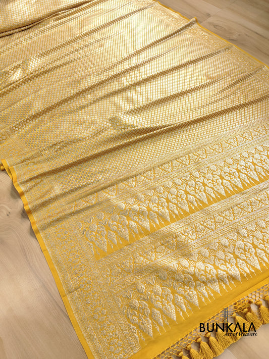 Mustard Yellow Mashru Silk Brocade Weaved Banarasi Saree