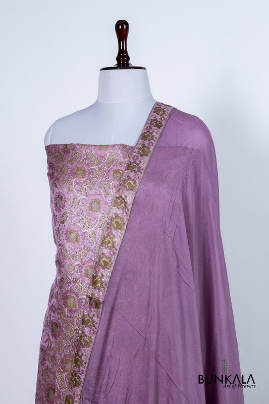 Lavender Jamewar Weaved Banarasi Mashru Silk Unstitched Suit Set