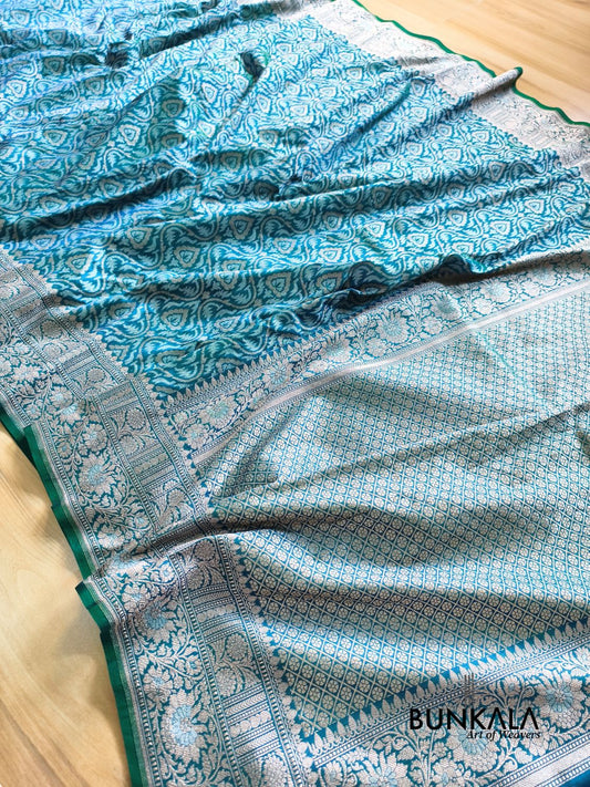 Blue Ektara Banarasi Jamdani Geometric Weaved Silk Saree