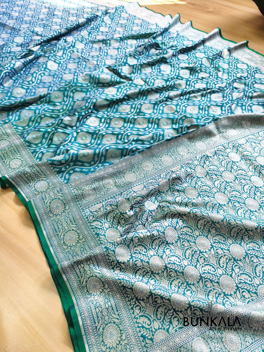 Blue Ektara Banarasi Jamdani Leheriya Weaved Silk Saree