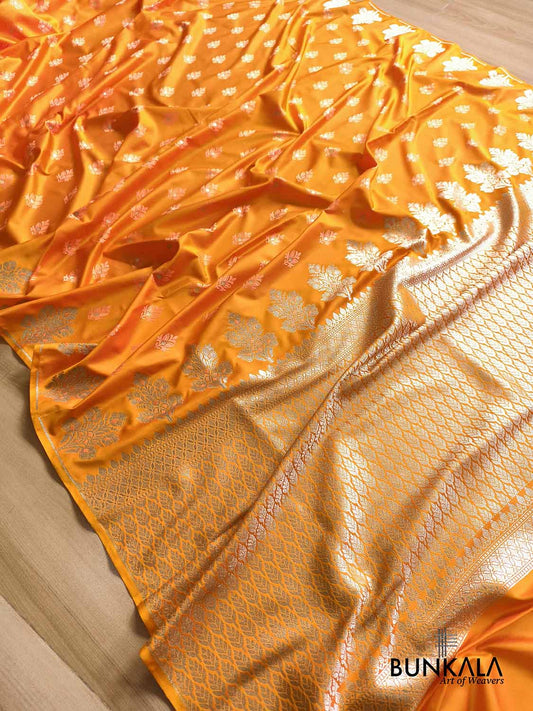 Burnt Orange Buti Jamewar Weaved Banarasi Mashru Silk Saree