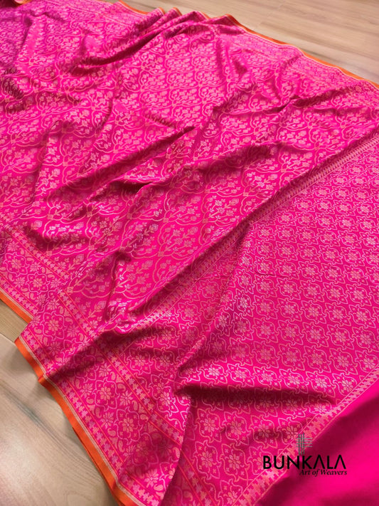 Fuchsia Pink Ektara Banarasi Jamdani Weaved Silk Saree